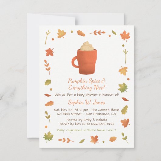 Autumn Pumpkin Spice Baby Shower Uitnodigingen (Voorkant)
