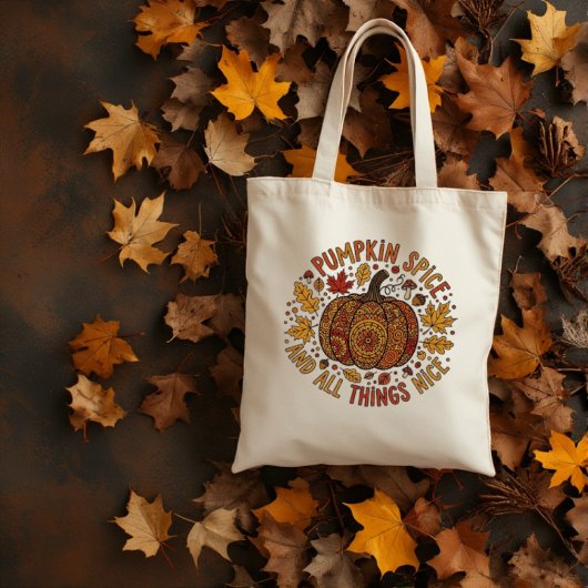 Autumn pumpkin spice design tote bag