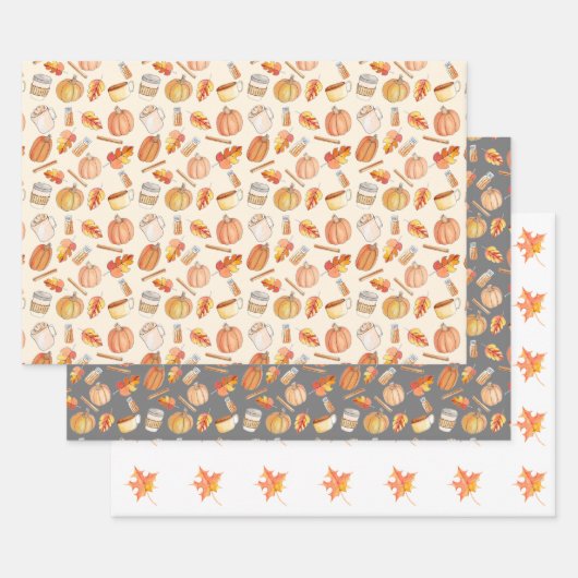 Autumn Pumpkin Spice en Leaves Inpakpapier Vel (Set)
