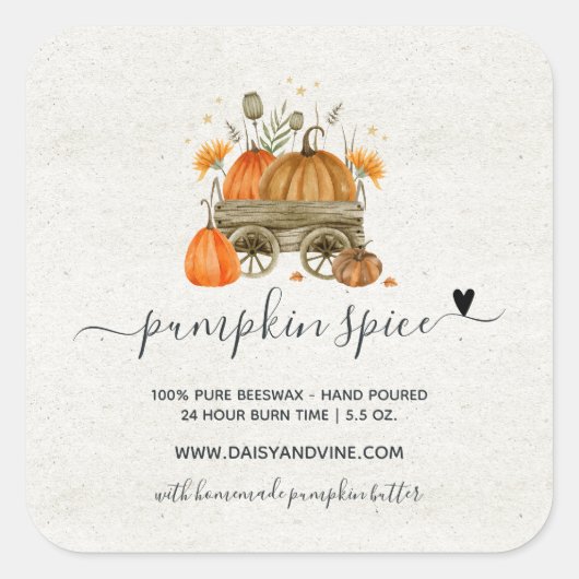 Autumn Pumpkin Spice | Handgemaakte Homemade Candl Vierkante Sticker (Voorkant)