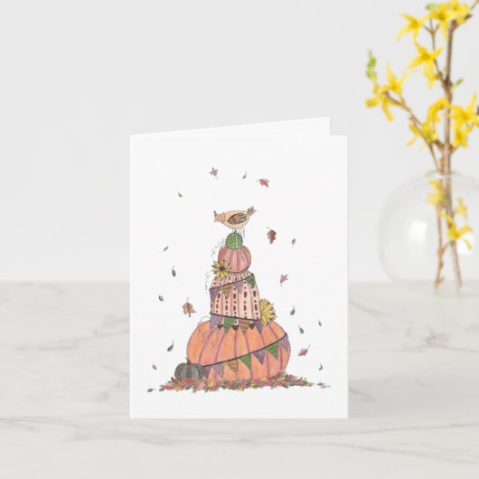 Autumn Pumpkin Stack met Chicken Card Kaart (Gele Bloem)