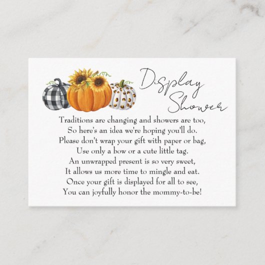 Autumn Pumpkin Sunflower Baby Display Shower Informatiekaartje (Voorkant)