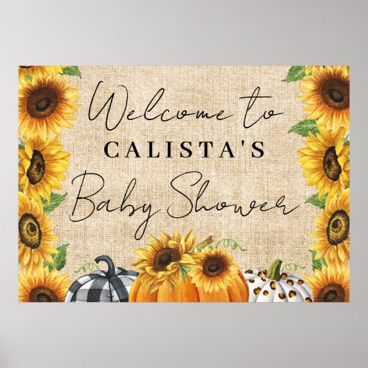 Autumn Pumpkin Sunflower Baby shower Welkom Poster (Voorkant)