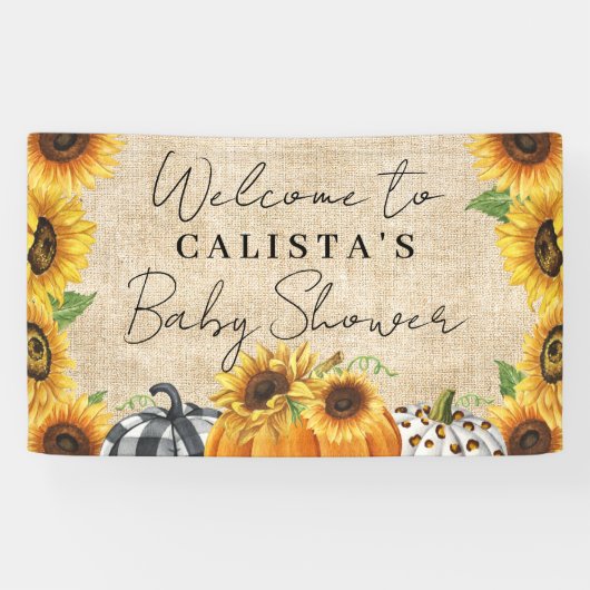 Autumn Pumpkin Sunflower Baby shower Welkom Spandoek (Horizontaal)
