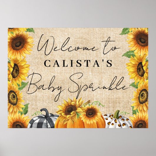 Autumn Pumpkin Sunflower Baby Sprinkle Welkom Poster (Voorkant)
