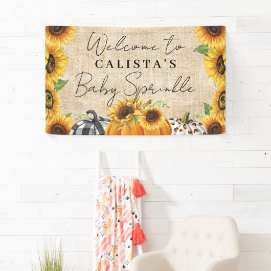 Autumn Pumpkin Sunflower Baby Sprinkle Welkom Spandoek (Insitu)