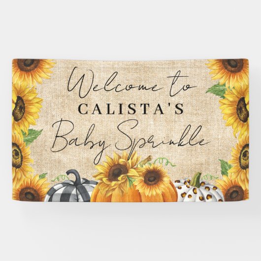 Autumn Pumpkin Sunflower Baby Sprinkle Welkom Spandoek (Horizontaal)