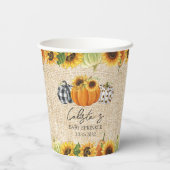 Autumn Pumpkin Sunflower Burlap Baby Sprinkle Papieren Bekers (Achterkant)