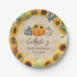 Autumn Pumpkin Sunflower Burlap Baby Sprinkle Papieren Bordje