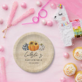 Autumn Pumpkin Sunflower Burlap Baby Sprinkle Papieren Bordje (Feest)