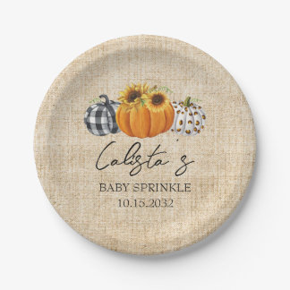 Autumn Pumpkin Sunflower Burlap Baby Sprinkle Papieren Bordje