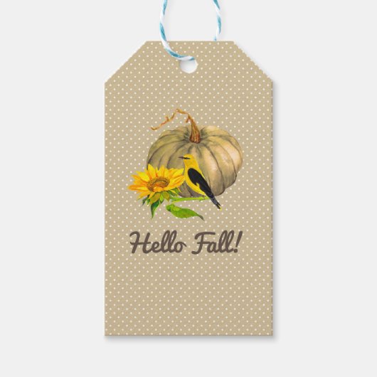 Autumn Pumpkin Sunflower en Finch Cadeaulabel (Voorkant)