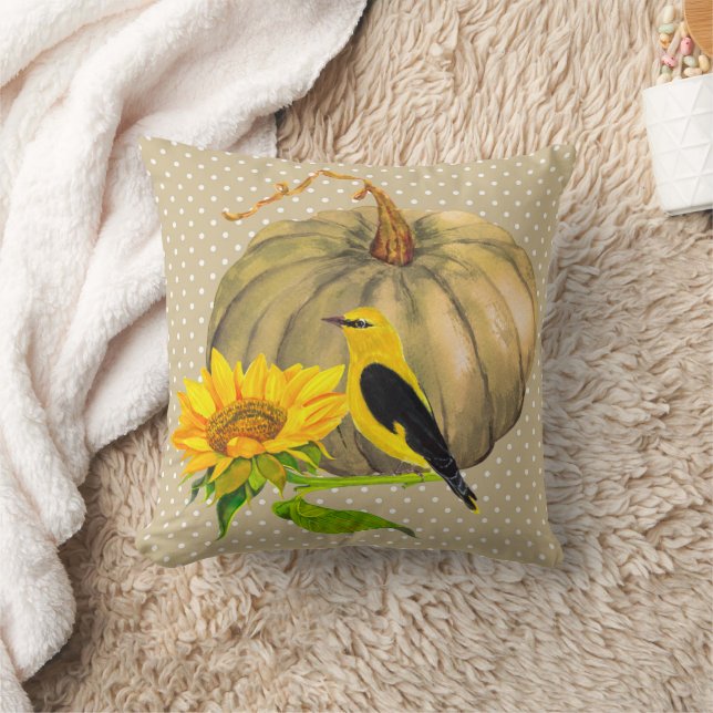 Autumn Pumpkin Sunflower en Finch Kussen (Deken)