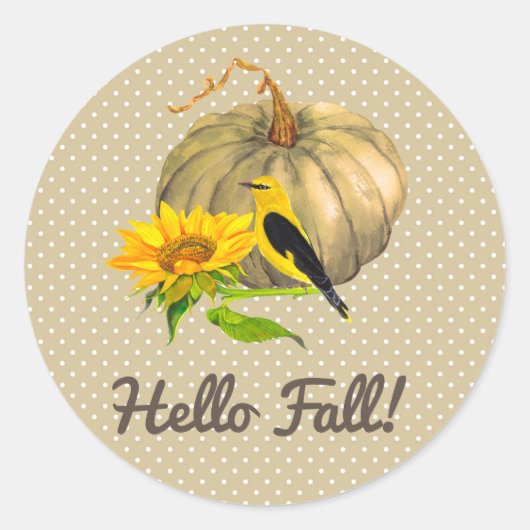 Autumn Pumpkin Sunflower en Finch Ronde Sticker (Voorkant)