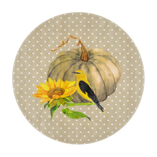 Autumn Pumpkin Sunflower en Finch Snijplank (Voorkant)