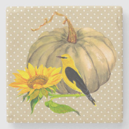 Autumn Pumpkin Sunflower en Finch Stenen Onderzetter
