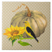 Autumn Pumpkin Sunflower en Finch Tegeltje (Voorkant)