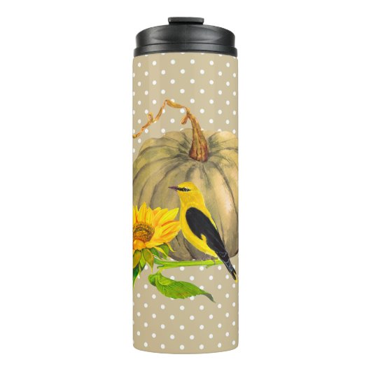 Autumn Pumpkin Sunflower en Finch Thermosbeker (Voorkant)
