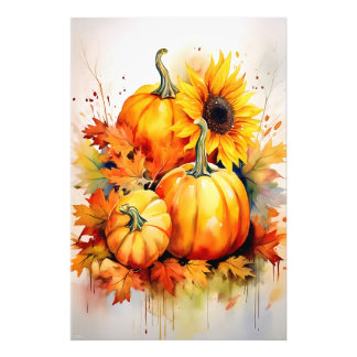 Autumn Pumpkin & Sunflower Foto Afdruk