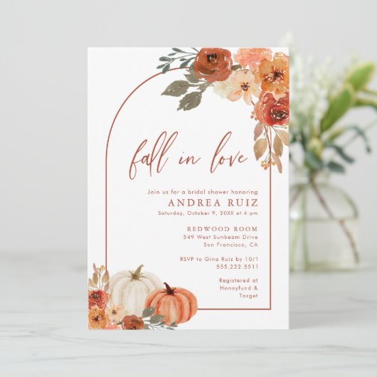 Autumn Pumpkin Terracotta Bridal Shower Save The Date (Staand voorkant)