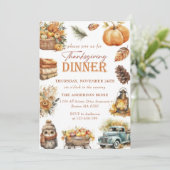 Autumn Pumpkin Thanksgiving Dinner Invitation Kaart (Staand voorkant)