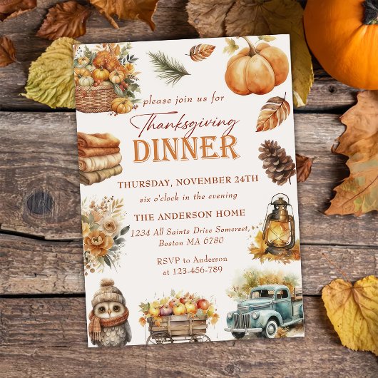 Autumn Pumpkin Thanksgiving Dinner Invitation Kaart