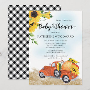 Autumn Pumpkin Truck   Zonnebloemen Baby shower Kaart
