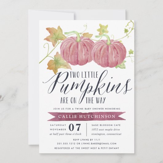 Autumn Pumpkin | Twins Baby shower Kaart (Voorkant)
