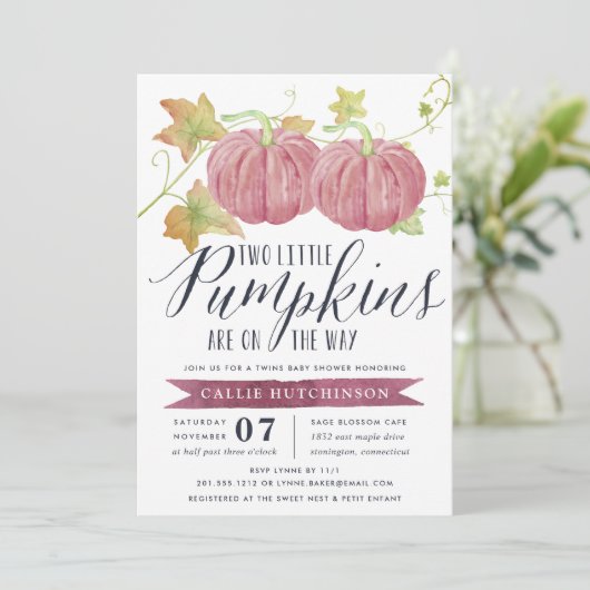 Autumn Pumpkin | Twins Baby shower Kaart (Staand voorkant)
