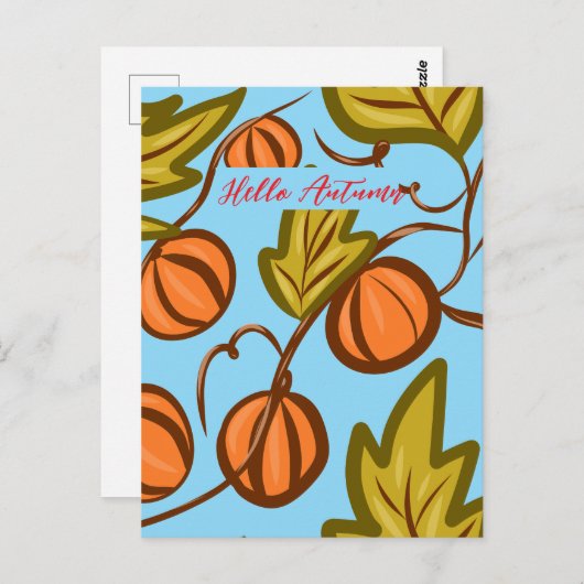 Autumn Pumpkin Vines Hand getekend ontwerp Briefkaart (Voorkant / Achterkant)