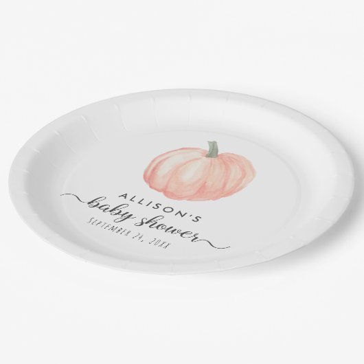 Autumn Pumpkin Waterverf Baby shower Papieren Bordje (Gekanteld)