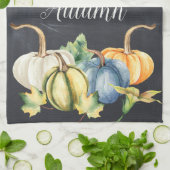 Autumn Pumpkin Waterverf Rustic Chalkboard Theedoek (Gevouwen)