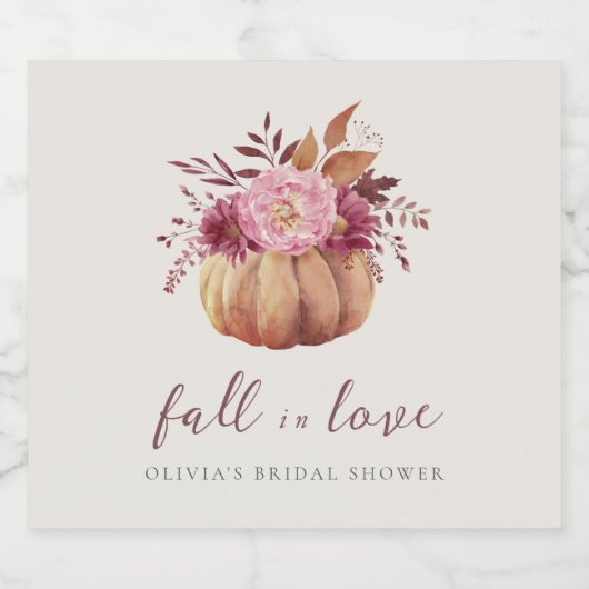 Autumn Pumpkin & Wildbloemen "Herfst in liefde" Sparkling Wijnetiket (Enkel label)