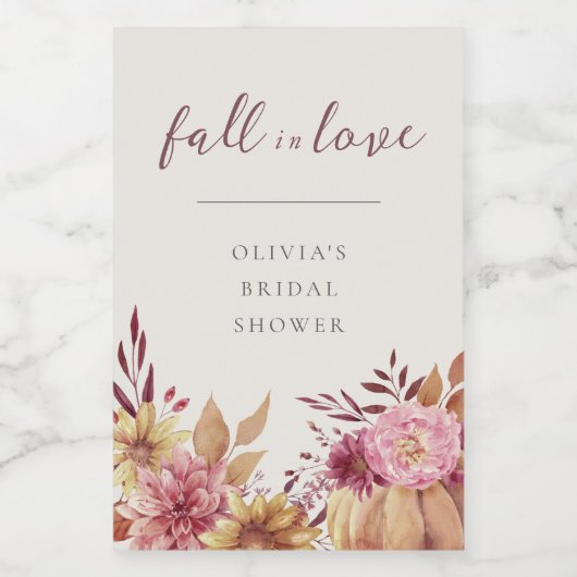 Autumn Pumpkin & Wildbloemen "Herfst in liefde" Wijn Etiket (Enkel label)