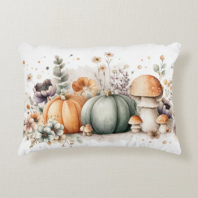 Autumn Pumpkins and Flowers Fall Pattern  Accent Kussen (Voorkant)