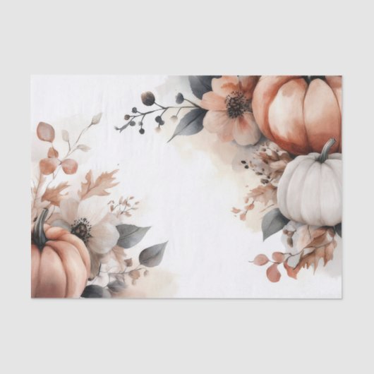 Autumn Pumpkins and Flowers Fall Pattern Decoupage Tissuepapier (Voorkant)