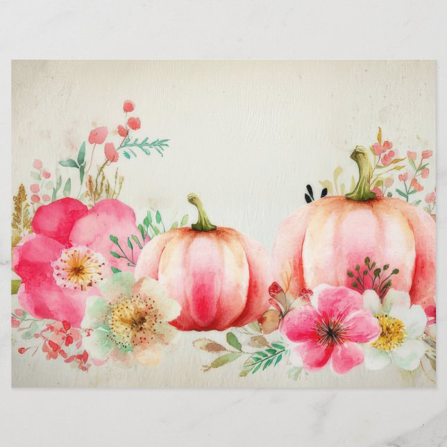 Autumn Pumpkins and Flowers Herfst Scapbook Paper (Voorkant)