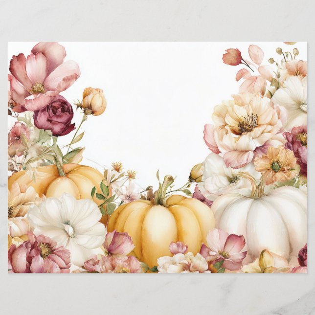 Autumn Pumpkins and Flowers Herfst Scapbook Paper (Voorkant)