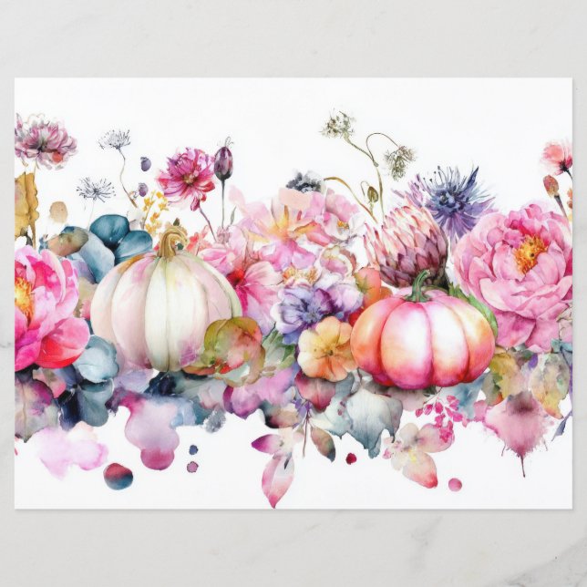 Autumn Pumpkins and Flowers Herfst Scapbook Paper (Voorkant)