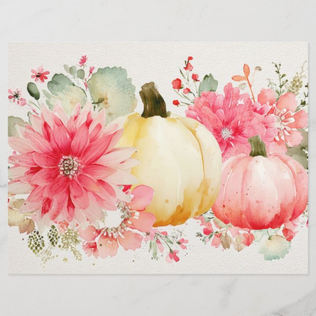 Autumn Pumpkins and Flowers Herfst Scapbook Paper (Voorkant)