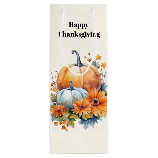 Autumn Pumpkins and Flowers Thanksgiving Wijn Cadeautas (Achterkant)