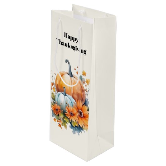 Autumn Pumpkins and Flowers Thanksgiving Wijn Cadeautas (Voorkant Gekanteld)