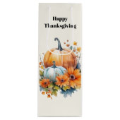 Autumn Pumpkins and Flowers Thanksgiving Wijn Cadeautas (Voorkant)