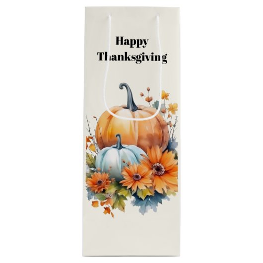 Autumn Pumpkins and Flowers Thanksgiving Wijn Cadeautas (Voorkant)