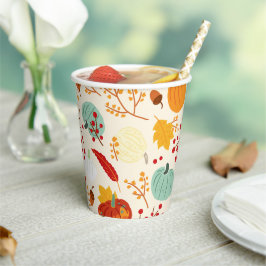 Autumn Pumpkins and Leaves Pattern Cups Papieren Bekers