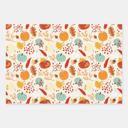 Autumn Pumpkins and Leaves Pattern Inpakpapier Vel (Voorkant 2)