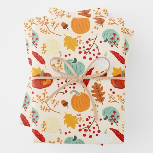 Autumn Pumpkins and Leaves Pattern Inpakpapier Vel (In situ)