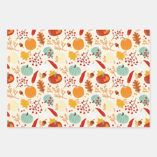 Autumn Pumpkins and Leaves Pattern Inpakpapier Vel (Voorkant)