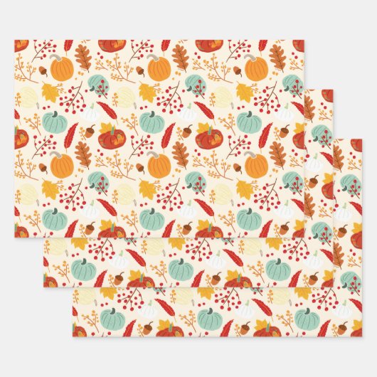 Autumn Pumpkins and Leaves Pattern Inpakpapier Vel (Set)