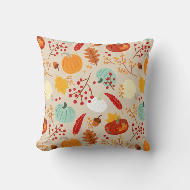 Autumn Pumpkins and Leaves Pattern Kussen (Voorkant)